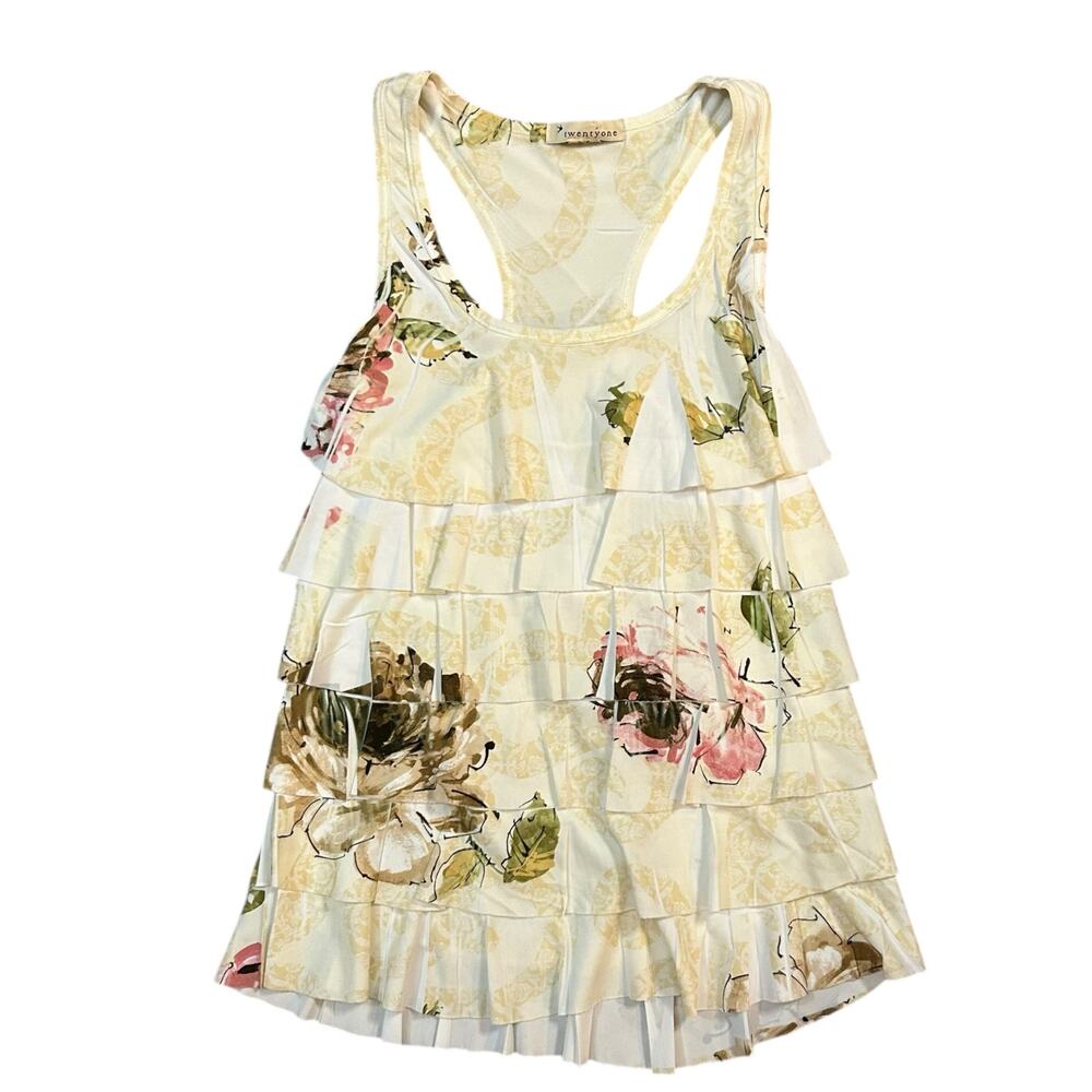 Y2K Tiered Ruffle Tank Top Womens Small Coquette Festival Fairy Floral Pink
